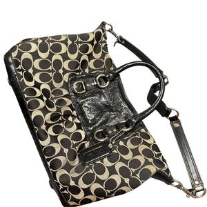 Coach Black and Tan Shoulder Bag with Signature Monogram